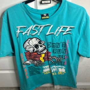 Teal Graphic Tee with Skull Design